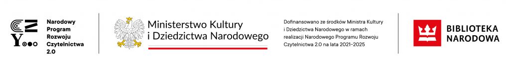 Logo Narodowego Programu Rozwoju Czytelnictwa 2.0, Ministerstwa Kultury i Dziedzictwa Narodowego oraz Biblioteki Narodowej